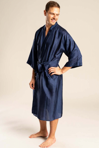 Silke Kimono, 10 momme, mand, marineblå i gruppen Silketøj / Silkekimono hos Sleep in Silk (herr3amar)
