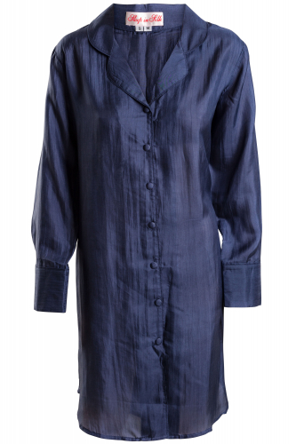 Silke natskjorte, 10 momme, marineblå i gruppen Silketøj / Silkenatkjole hos Sleep in Silk (rese34sto4)